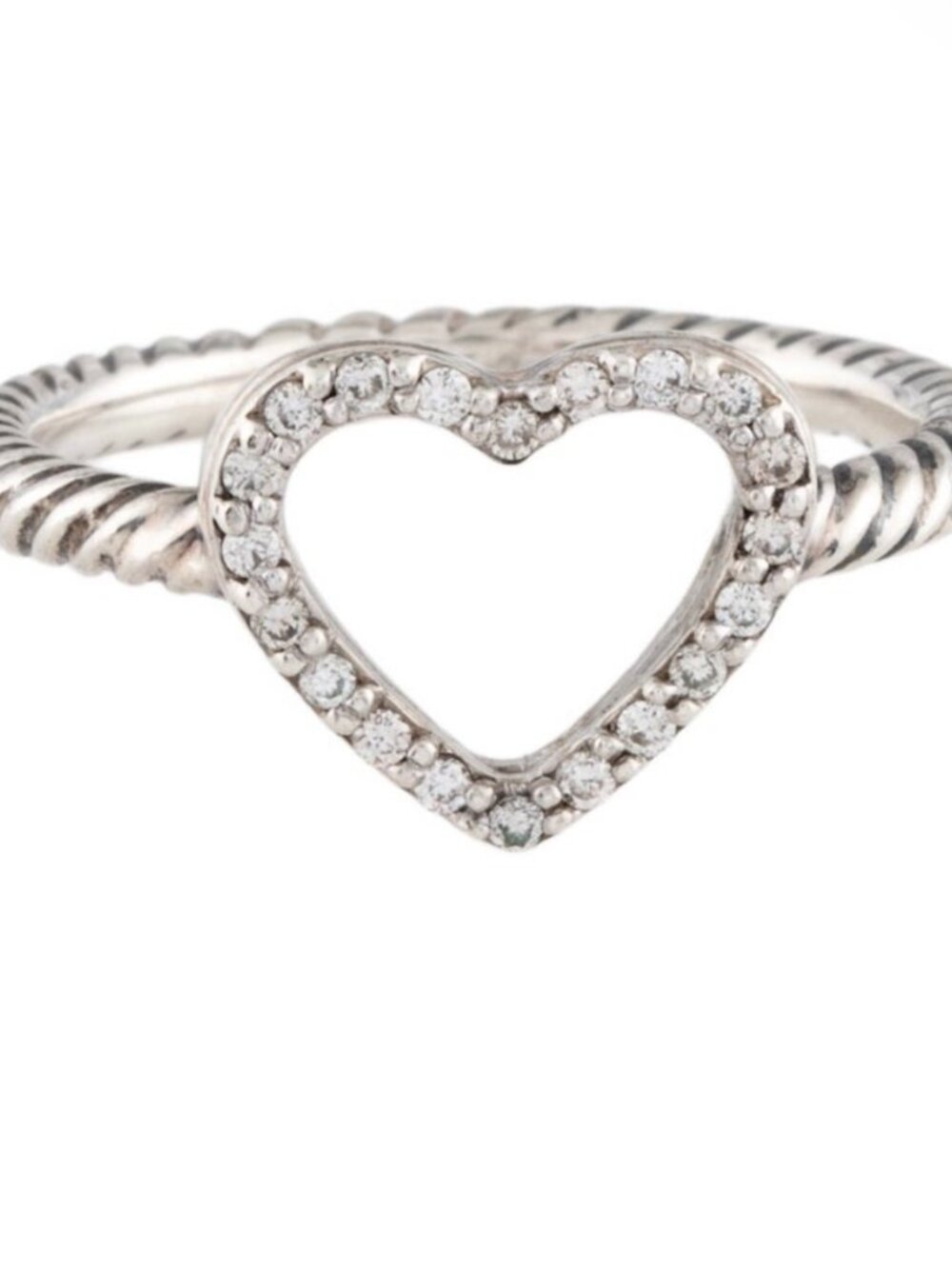 DAVID YURMAN STERLING SILVER  DIAMOND OPEN HEART COCKTAIL RING